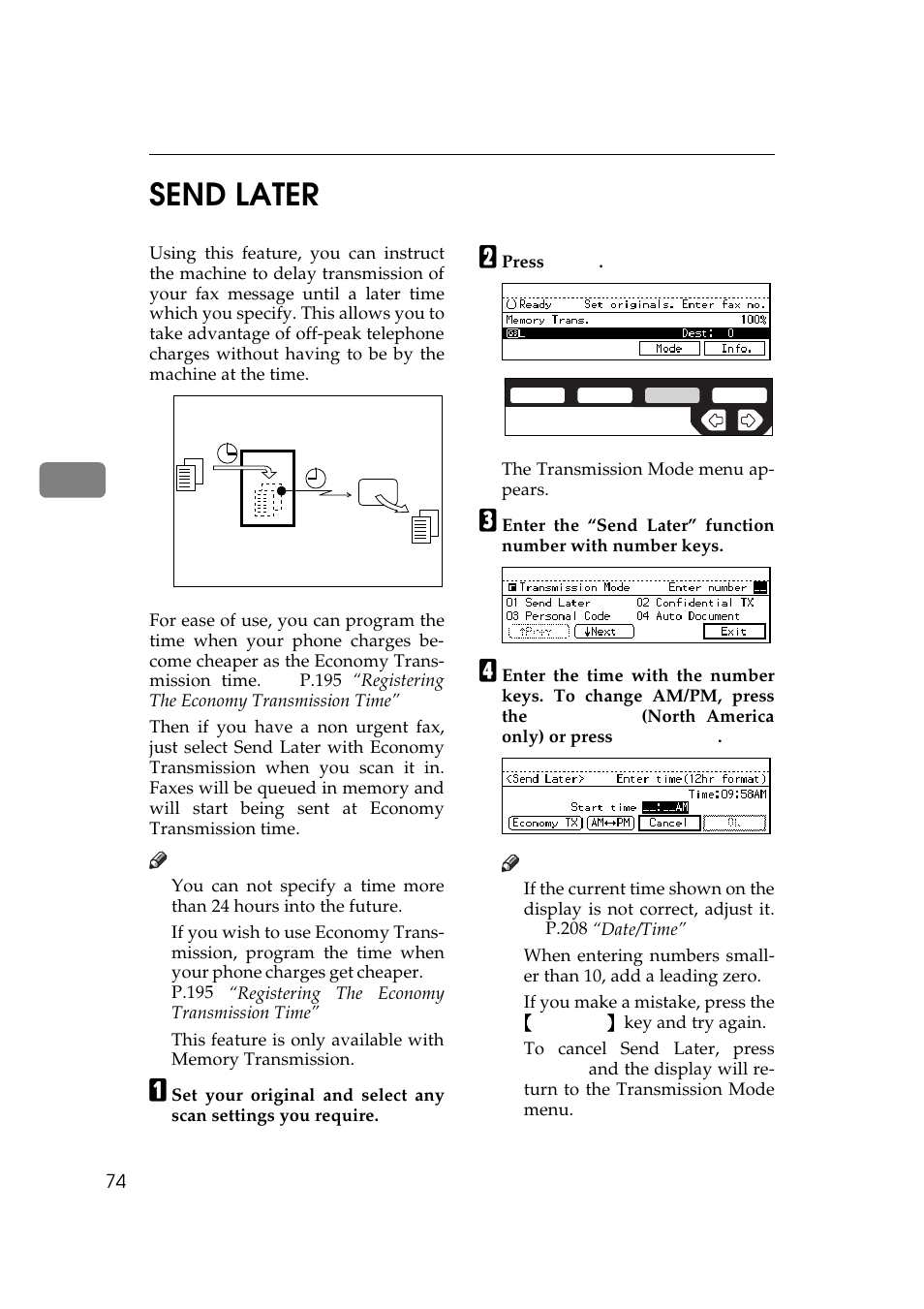 Send later, 4send later | Ricoh Aficio 340 User Manual | Page 330 / 494