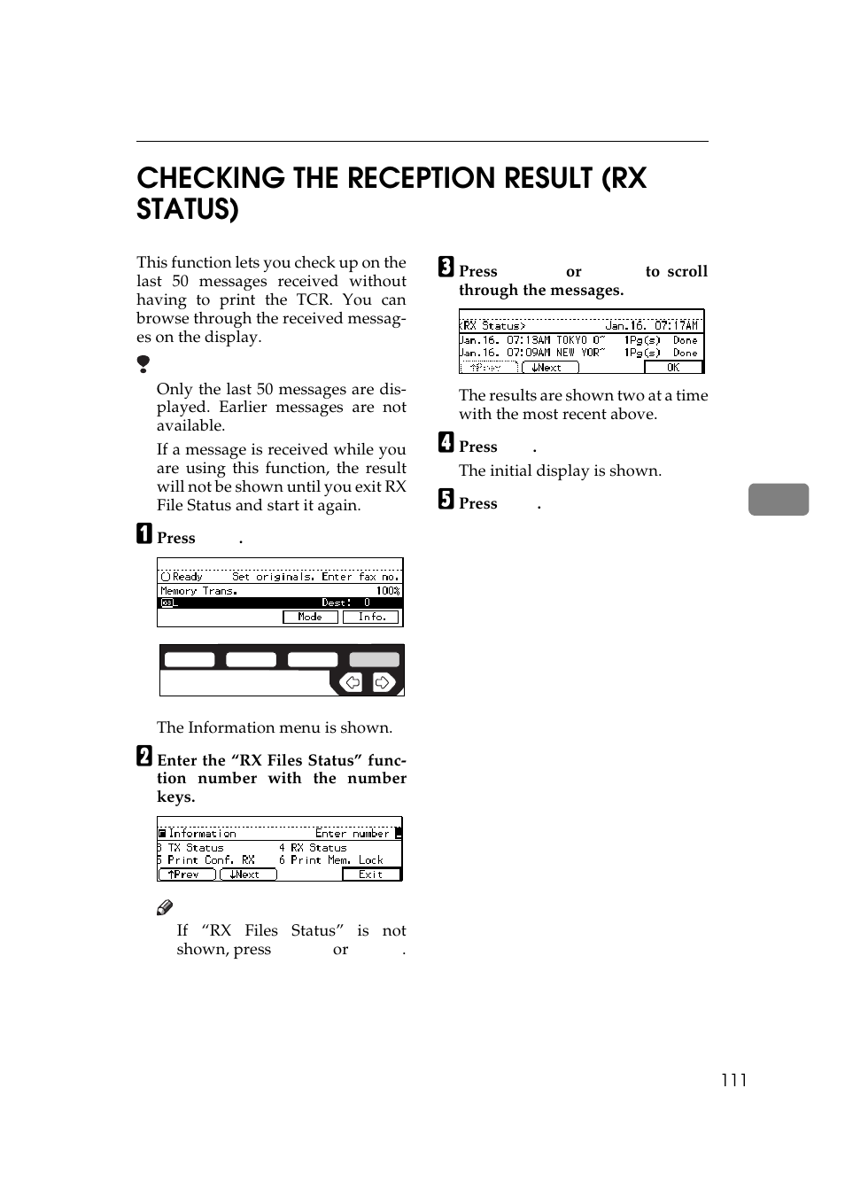 Checking the reception result (rx status), 5checking the reception result (rx status) | Ricoh Aficio 340 User Manual | Page 367 / 494