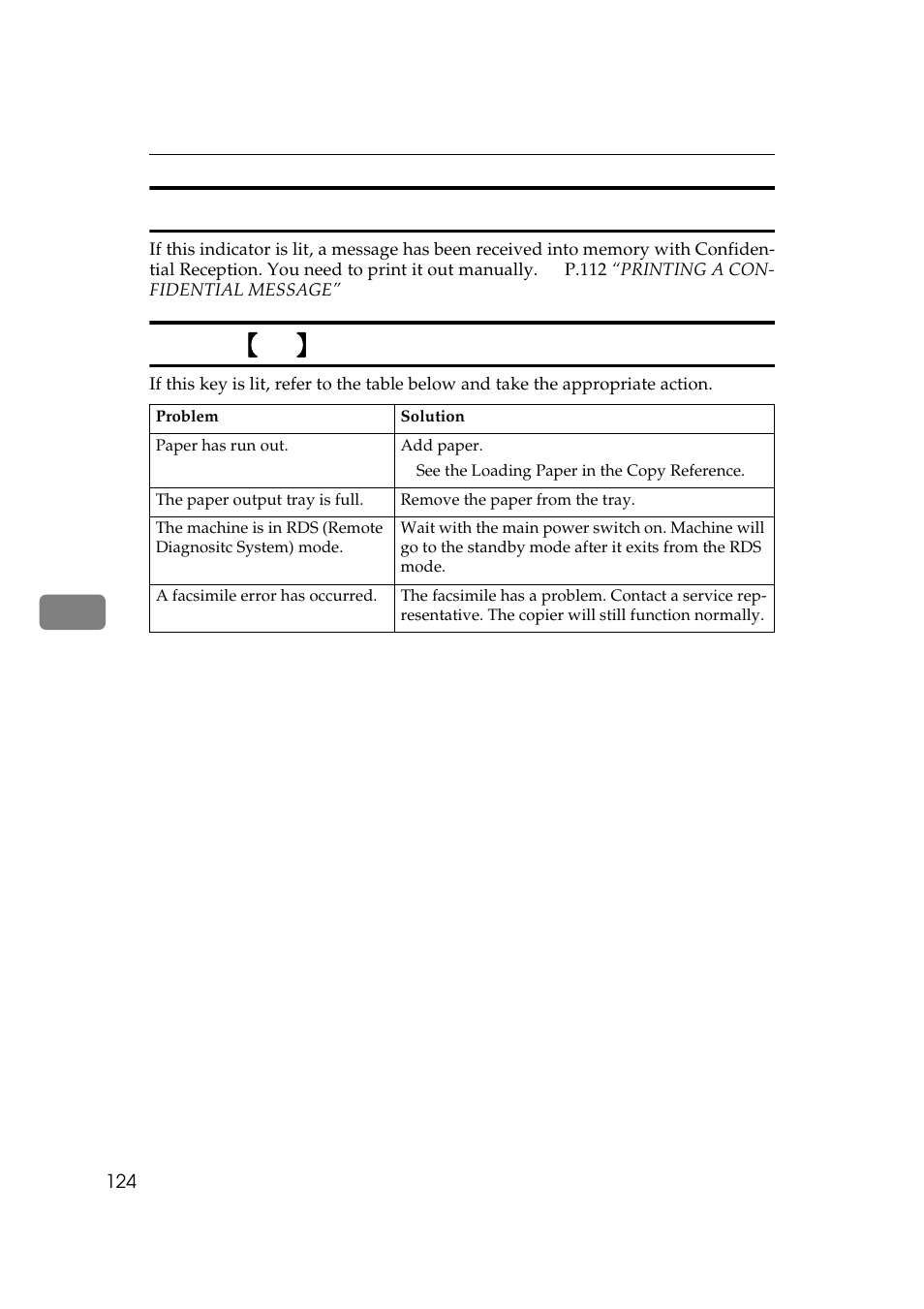 When the confidential file indicator is lit, When the [fax] key is lit in red, When the {{{{ fax }}}} key is lit in red | Ricoh Aficio 340 User Manual | Page 380 / 494