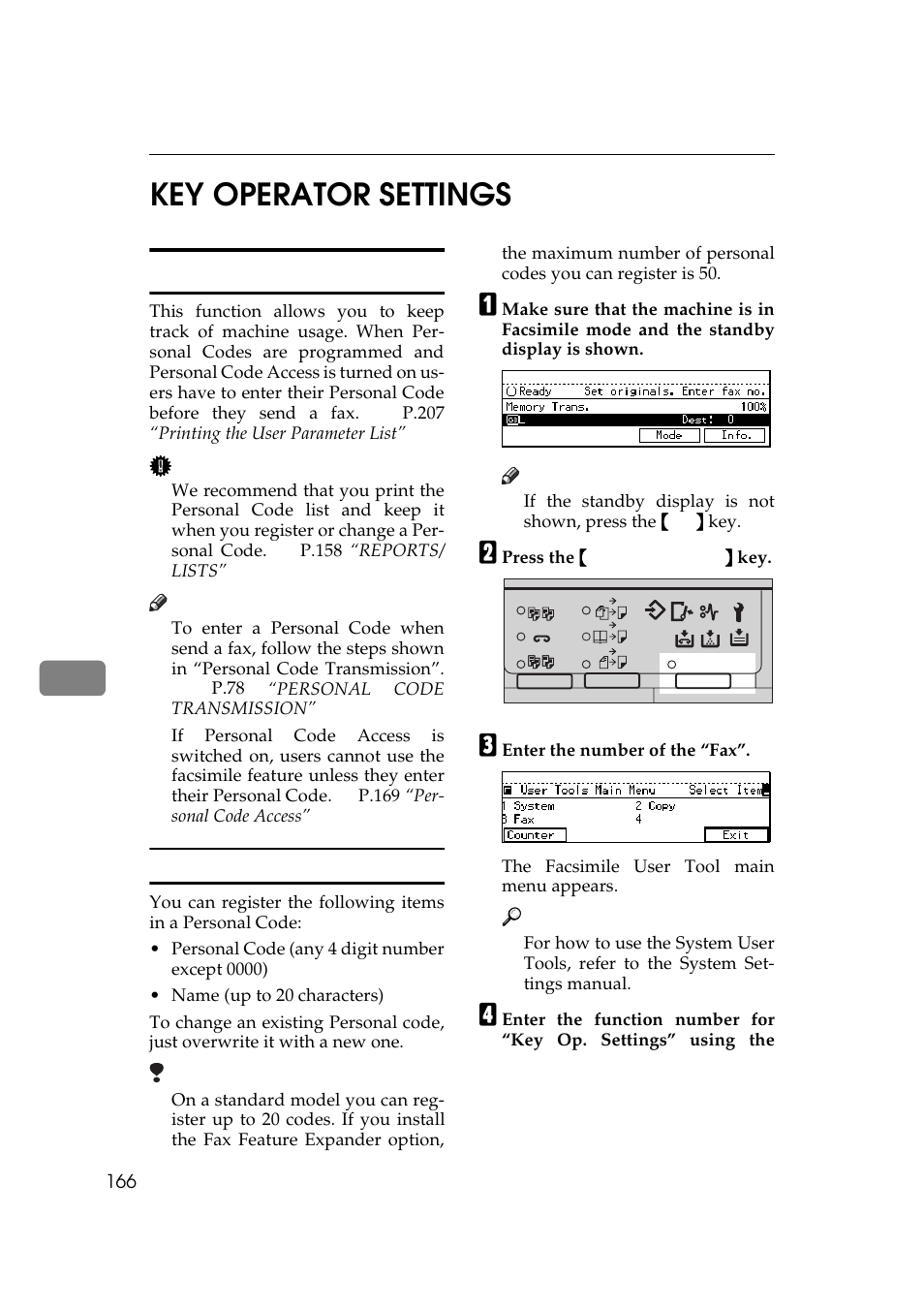 Key operator settings, Personal codes, Registering personal codes | 7key operator settings | Ricoh Aficio 340 User Manual | Page 422 / 494