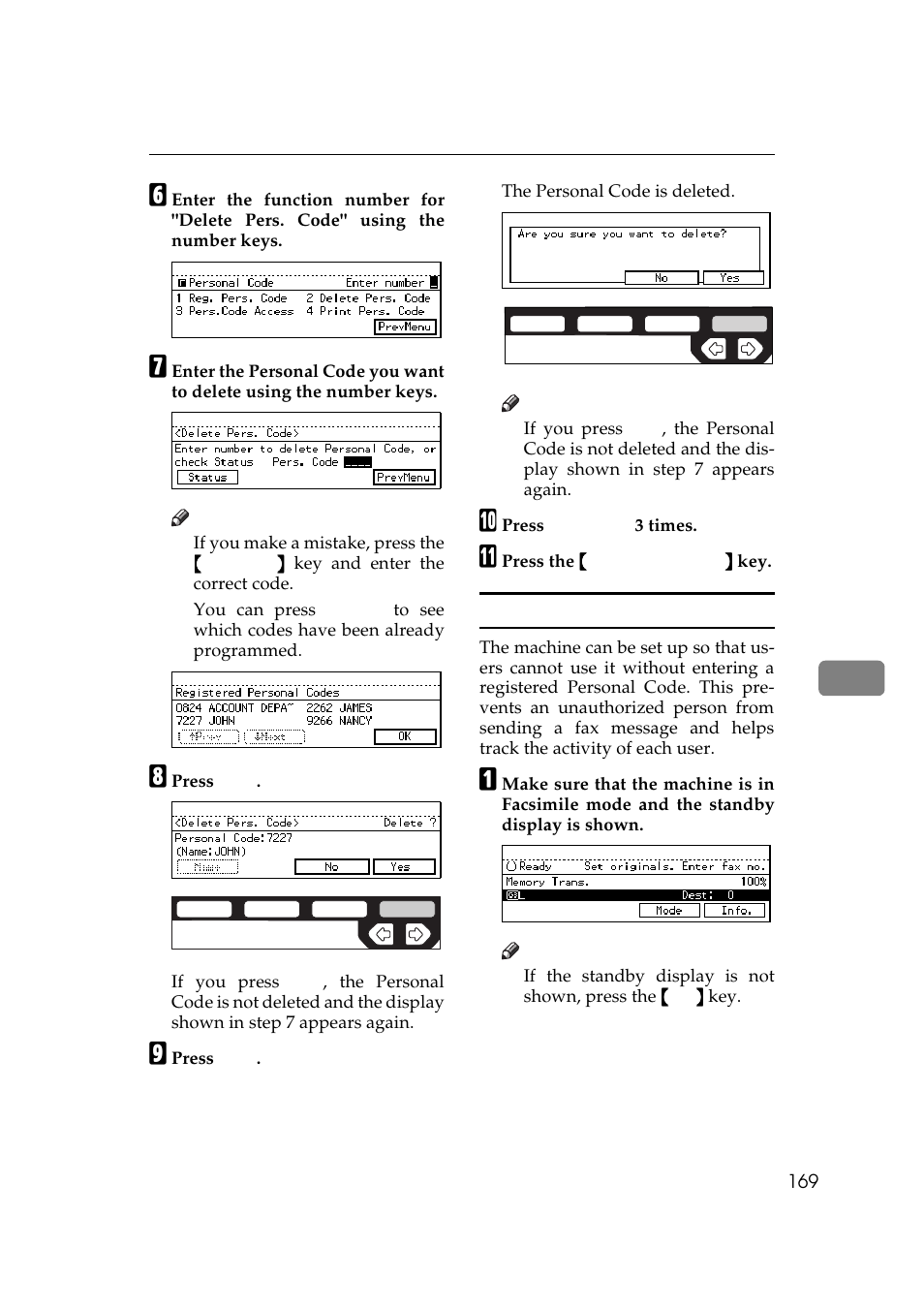 Personal code access, P.169 “per, Sonal code access | Ricoh Aficio 340 User Manual | Page 425 / 494