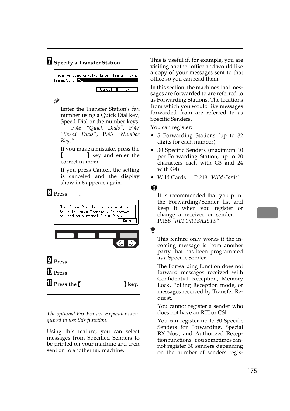 Forwarding, P.175 “forwarding | Ricoh Aficio 340 User Manual | Page 431 / 494