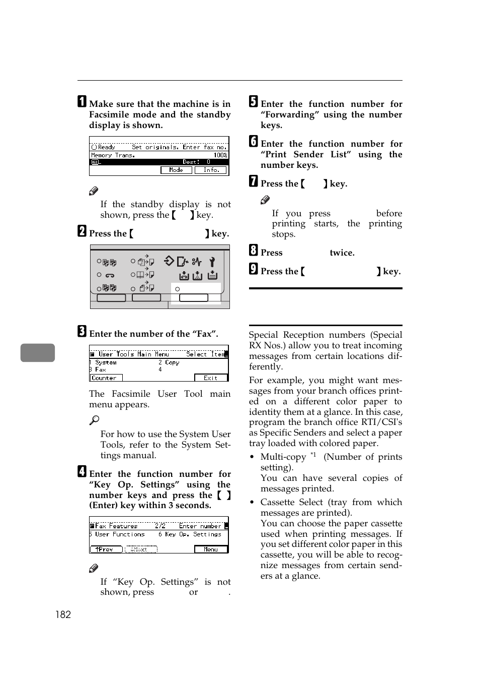 P.182 “special, Senders to treat differently (special rx nos.) | Ricoh Aficio 340 User Manual | Page 438 / 494
