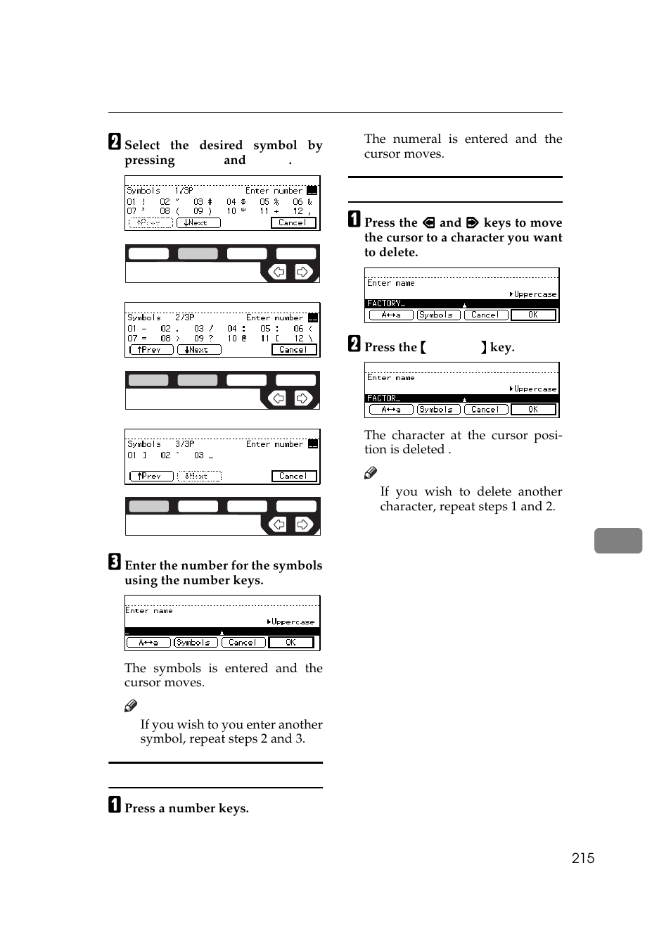 Entering numbers, Deleting characters | Ricoh Aficio 340 User Manual | Page 471 / 494