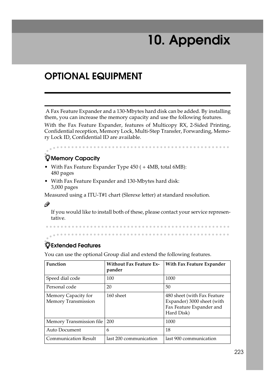  appendix, Optional equipment, Fax feature expander and hard disk | Appendix | Ricoh Aficio 340 User Manual | Page 479 / 494