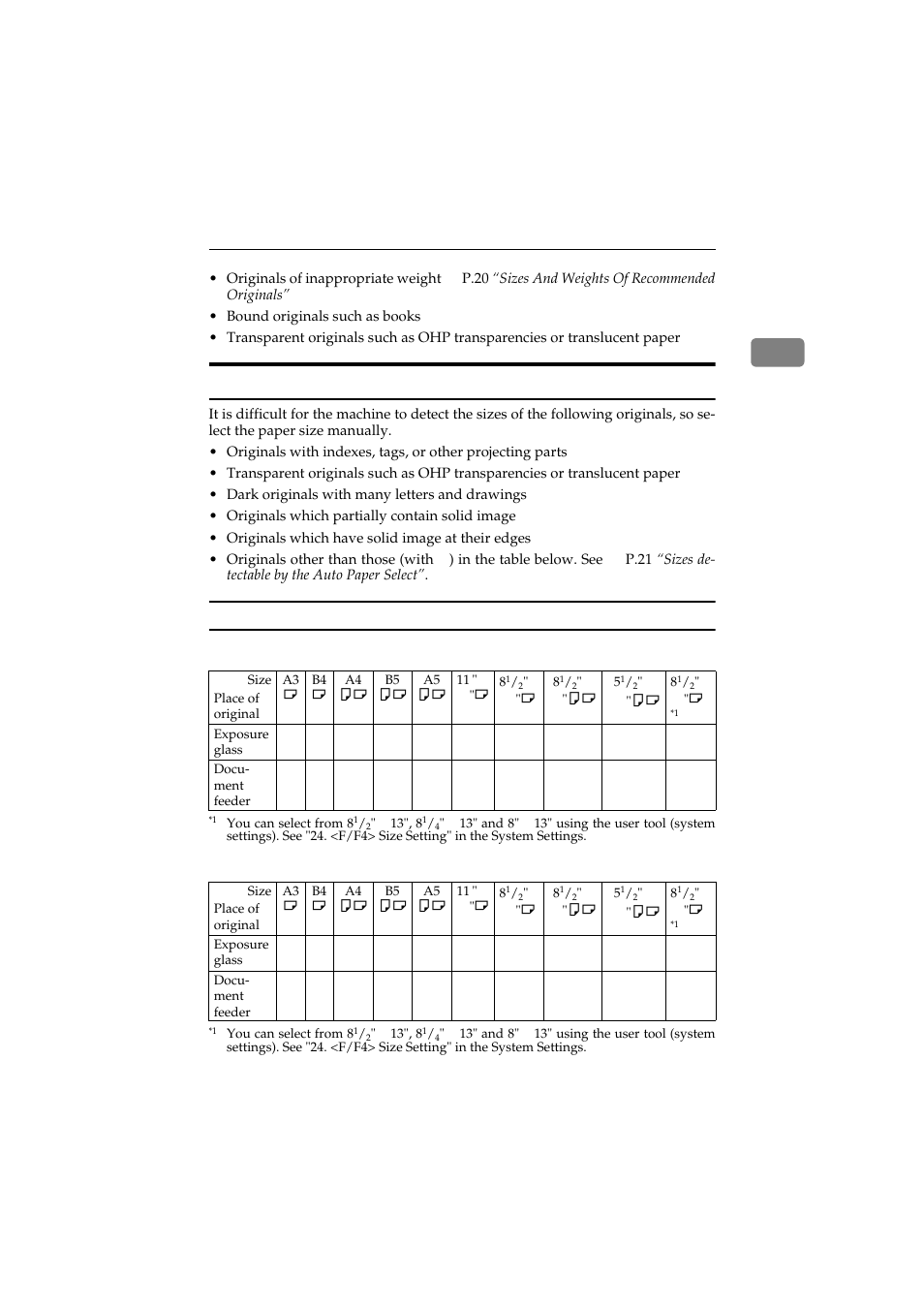 Sizes difficult to detect | Ricoh Aficio 340 User Manual | Page 70 / 494