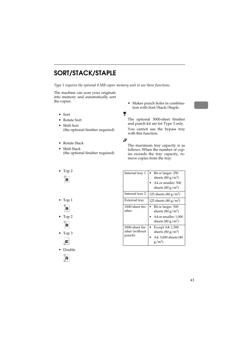 Sort/stack/staple, 2sort/stack/staple | Ricoh Aficio 340 User Manual | Page 92 / 494