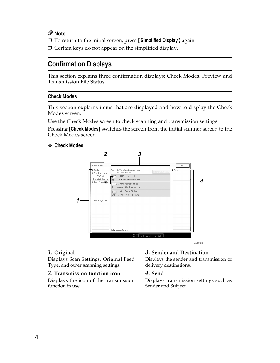 Confirmation displays, Check modes | Ricoh Aficio MP 9000 User Manual | Page 12 / 168