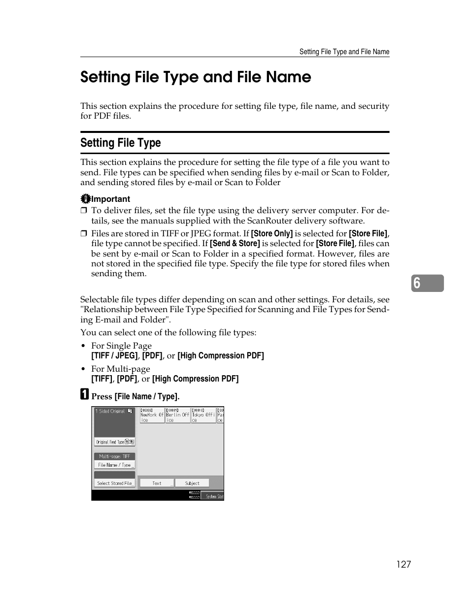 Setting file type and file name, Setting file type, P.127 “setting file type and file name | 6setting file type and file name | Ricoh Aficio MP 9000 User Manual | Page 135 / 168