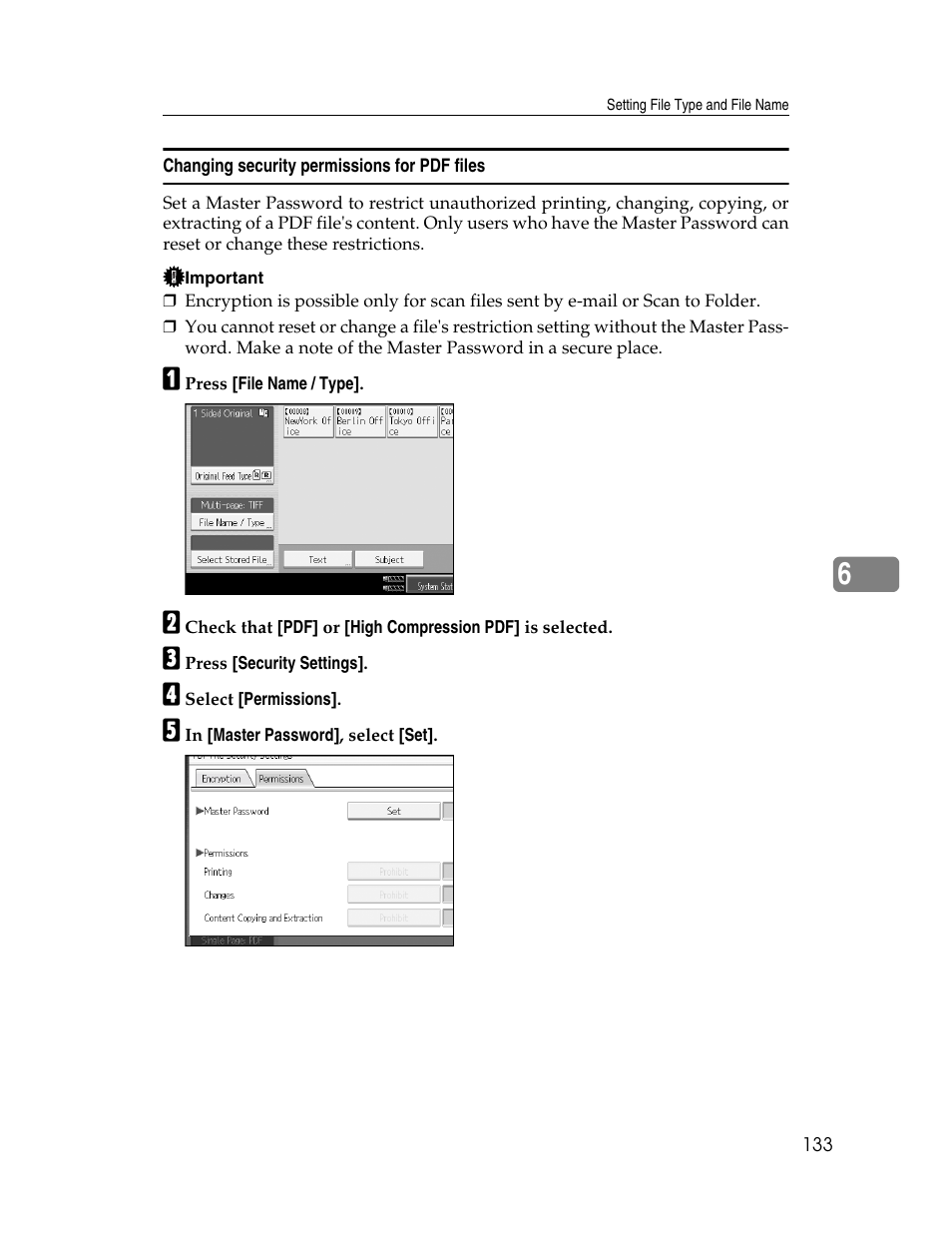 Changing security permissions for pdf files | Ricoh Aficio MP 9000 User Manual | Page 141 / 168