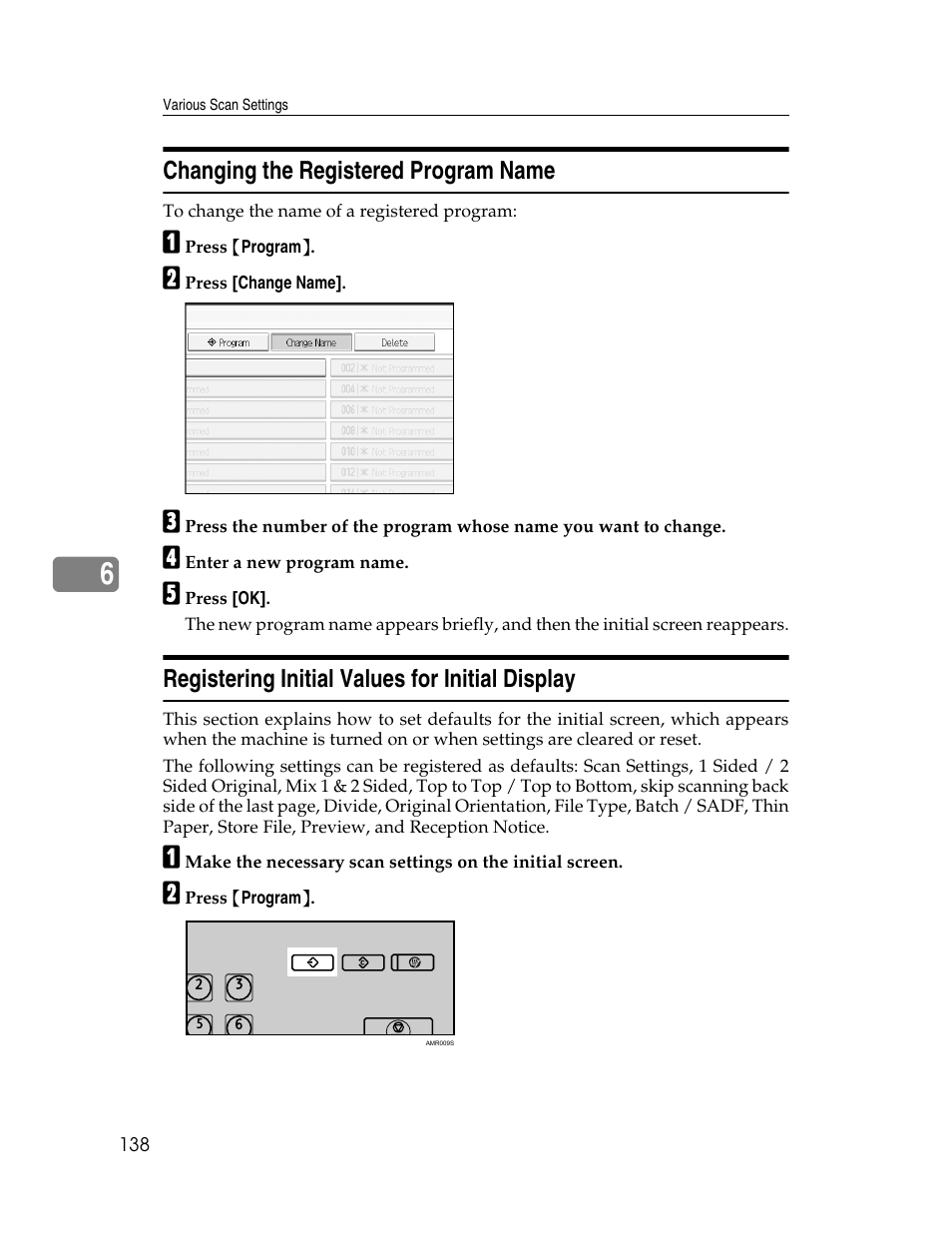 Changing the registered program name, Registering initial values for initial display | Ricoh Aficio MP 9000 User Manual | Page 146 / 168