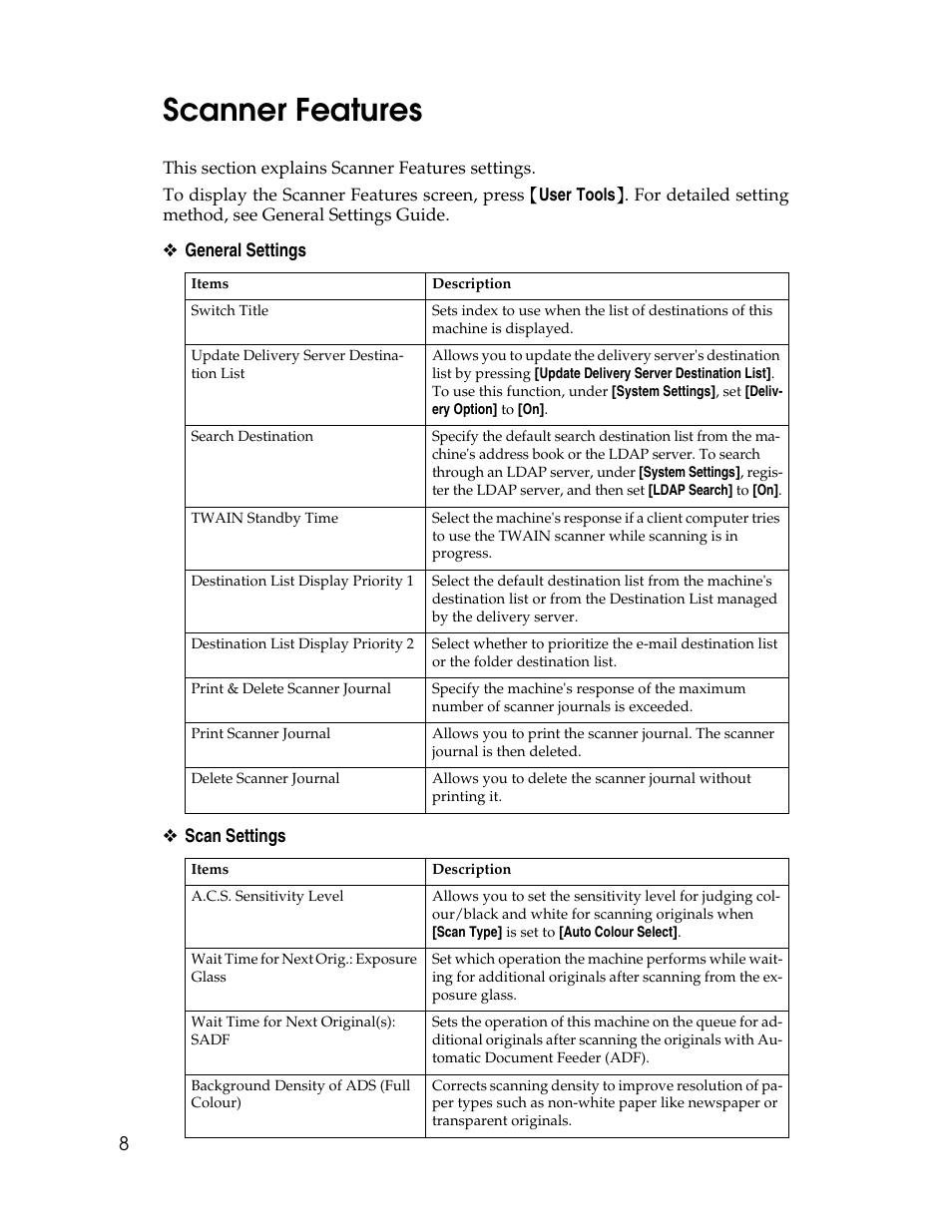 Scanner features | Ricoh Aficio MP 9000 User Manual | Page 16 / 168