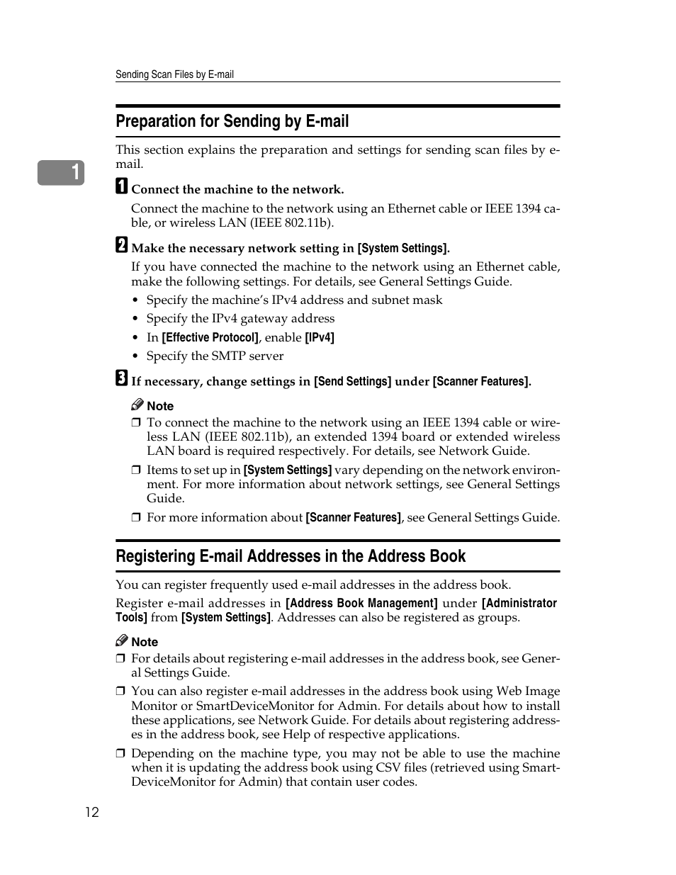 Preparation for sending by e-mail, Registering e-mail addresses in the address book | Ricoh Aficio MP 9000 User Manual | Page 20 / 168