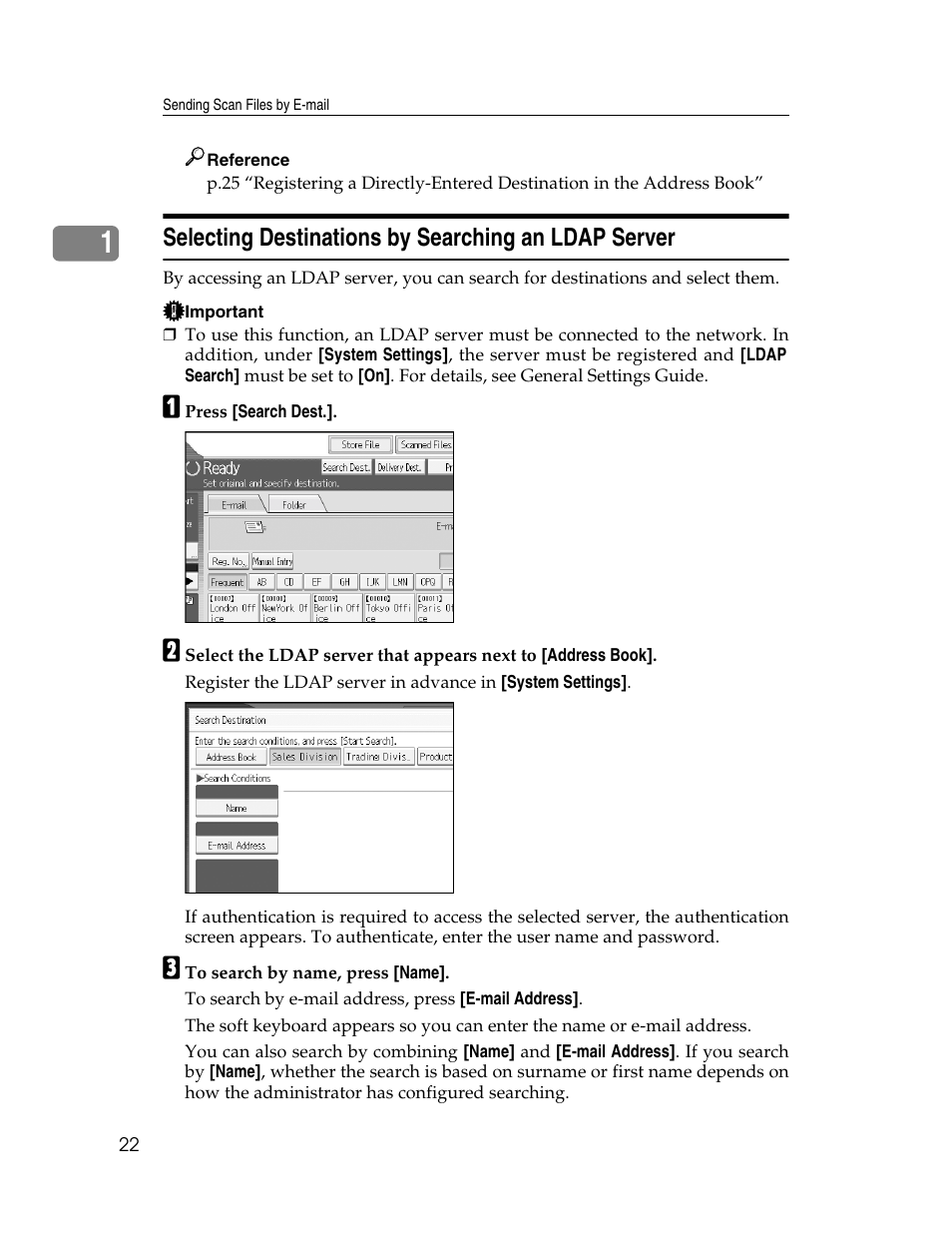 Selecting destinations by searching an ldap server | Ricoh Aficio MP 9000 User Manual | Page 30 / 168