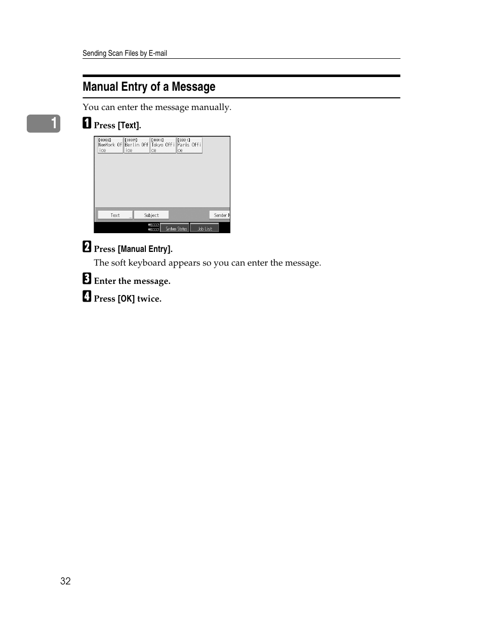 Manual entry of a message | Ricoh Aficio MP 9000 User Manual | Page 40 / 168