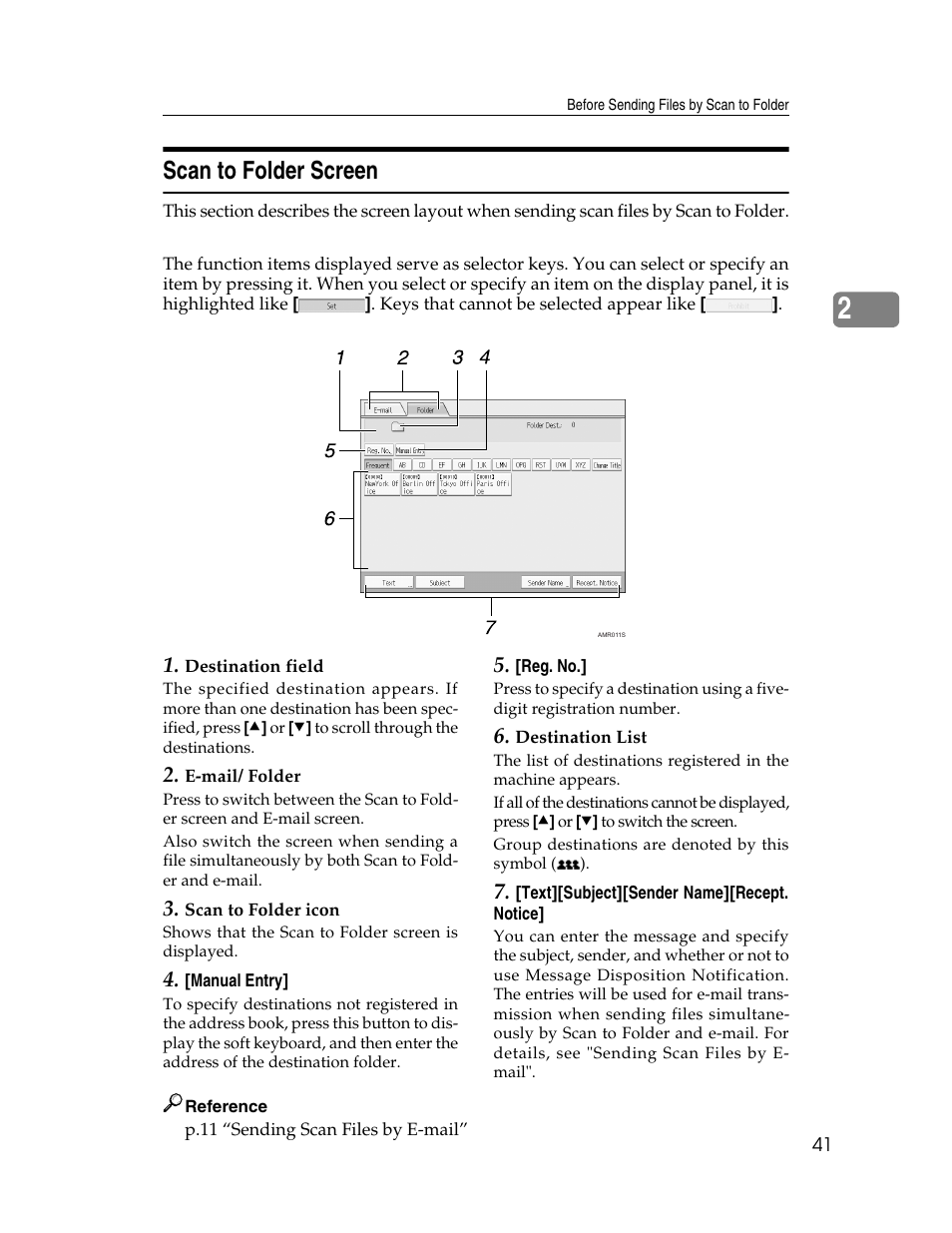 Scan to folder screen, P.41 “scan to folder screen | Ricoh Aficio MP 9000 User Manual | Page 49 / 168