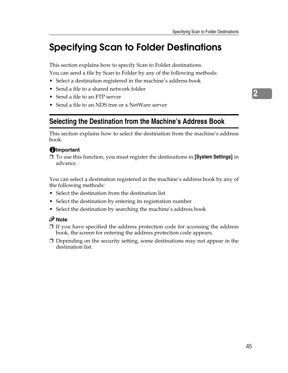 Specifying scan to folder destinations, P.45 “specifying scan to folder destinations, 2specifying scan to folder destinations | Ricoh Aficio MP 9000 User Manual | Page 53 / 168