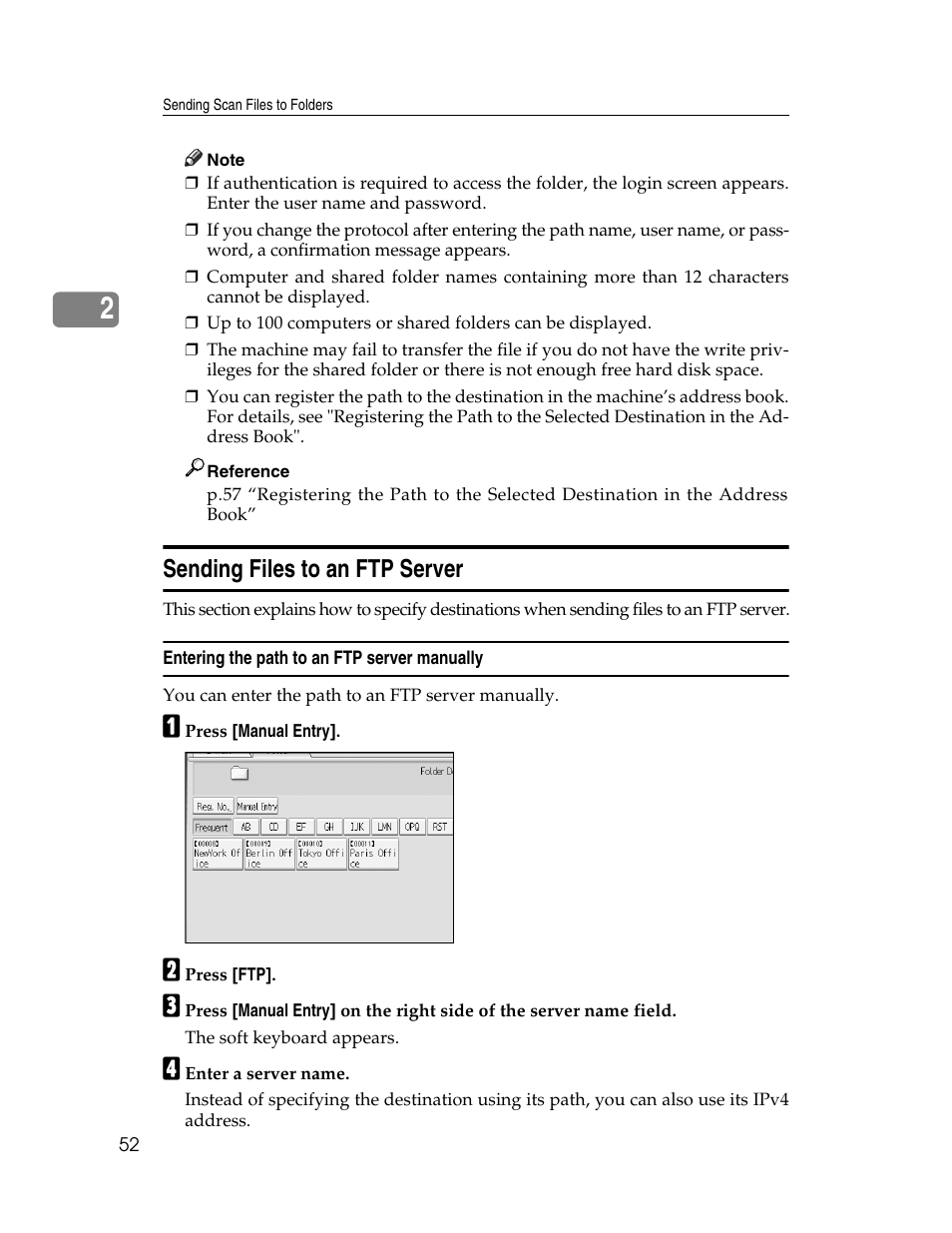 Sending files to an ftp server, Entering the path to an ftp server manually | Ricoh Aficio MP 9000 User Manual | Page 60 / 168