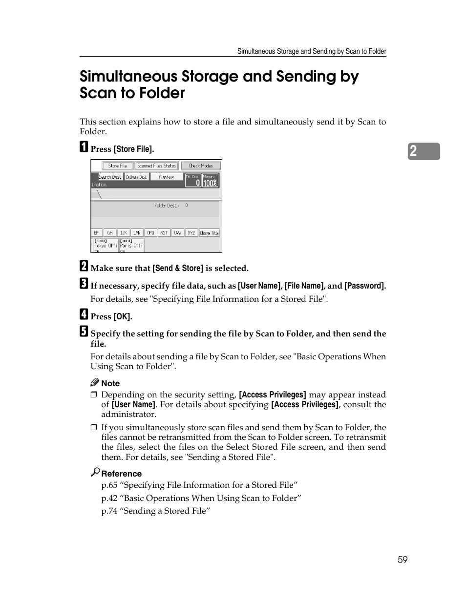 Simultaneous storage and sending by scan to folder | Ricoh Aficio MP 9000 User Manual | Page 67 / 168