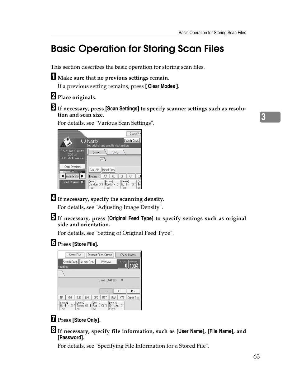 Basic operation for storing scan files, 3basic operation for storing scan files | Ricoh Aficio MP 9000 User Manual | Page 71 / 168