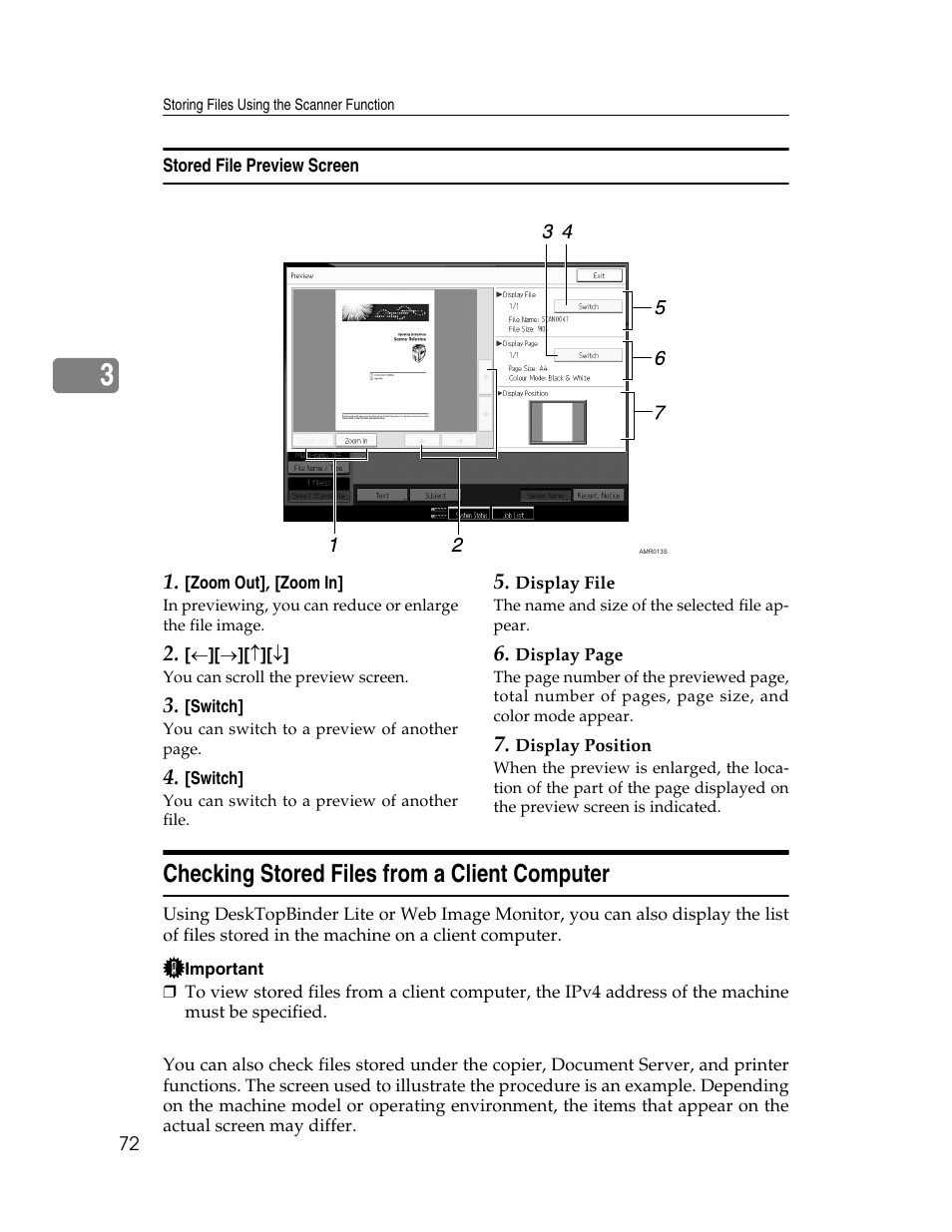 Stored file preview screen, Checking stored files from a client computer | Ricoh Aficio MP 9000 User Manual | Page 80 / 168