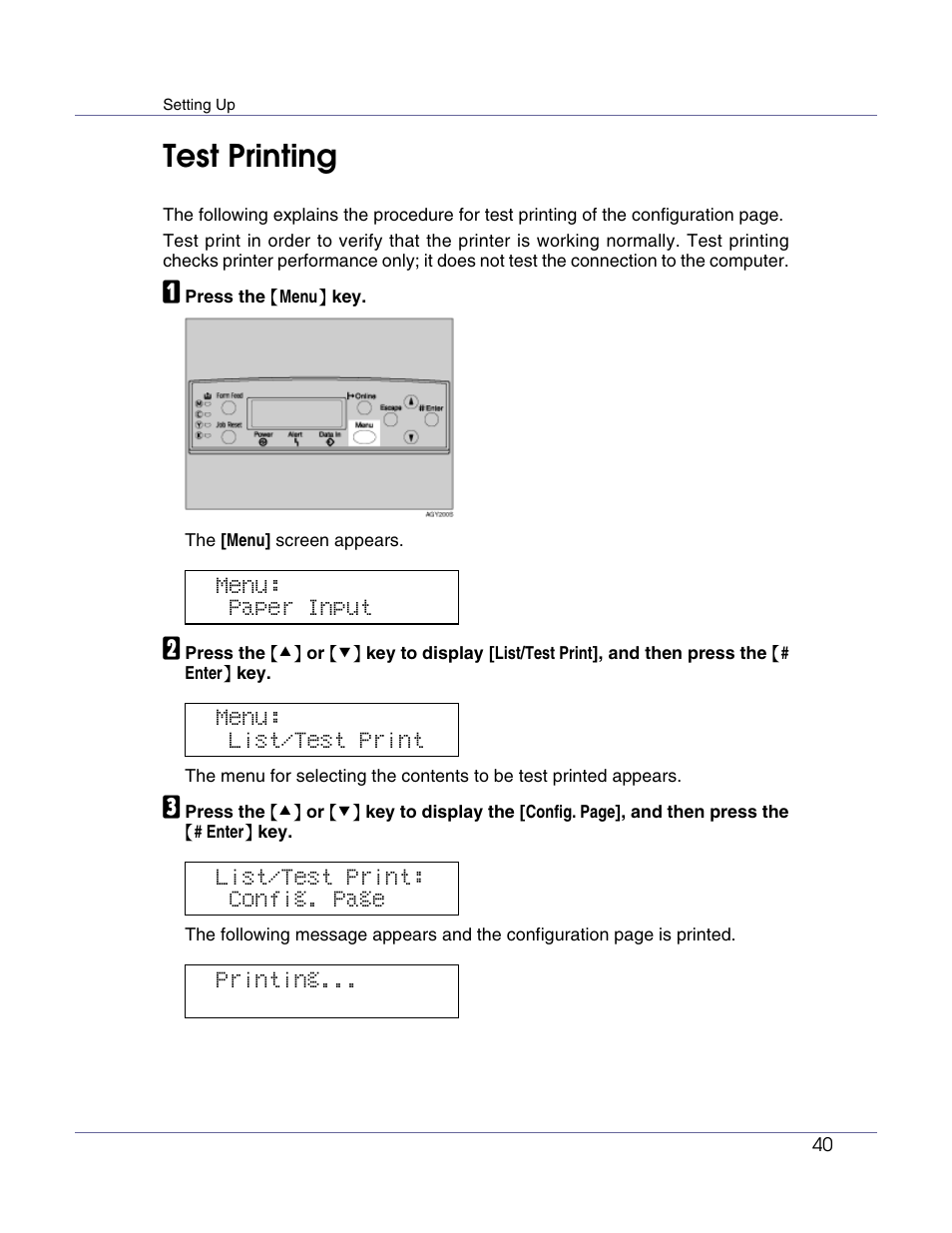 Test printing | Ricoh Network Data Protection Unit Type C User Manual | Page 40 / 108