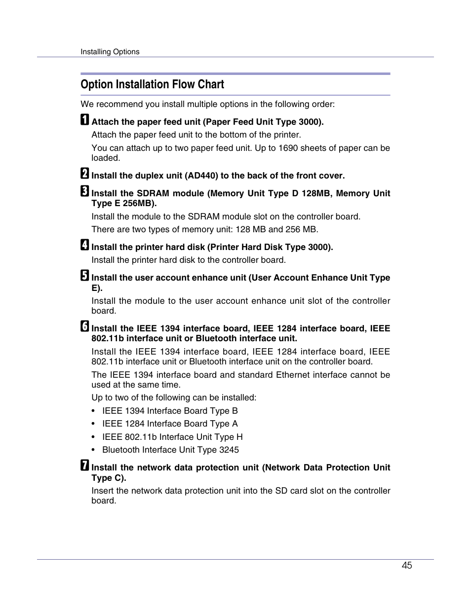 Option installation flow chart | Ricoh Network Data Protection Unit Type C User Manual | Page 45 / 108