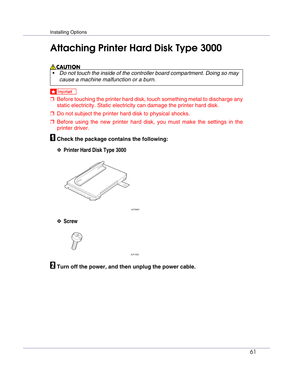 Attaching printer hard disk type 3000, P.61 “attaching printer hard disk type 3000 | Ricoh Network Data Protection Unit Type C User Manual | Page 61 / 108