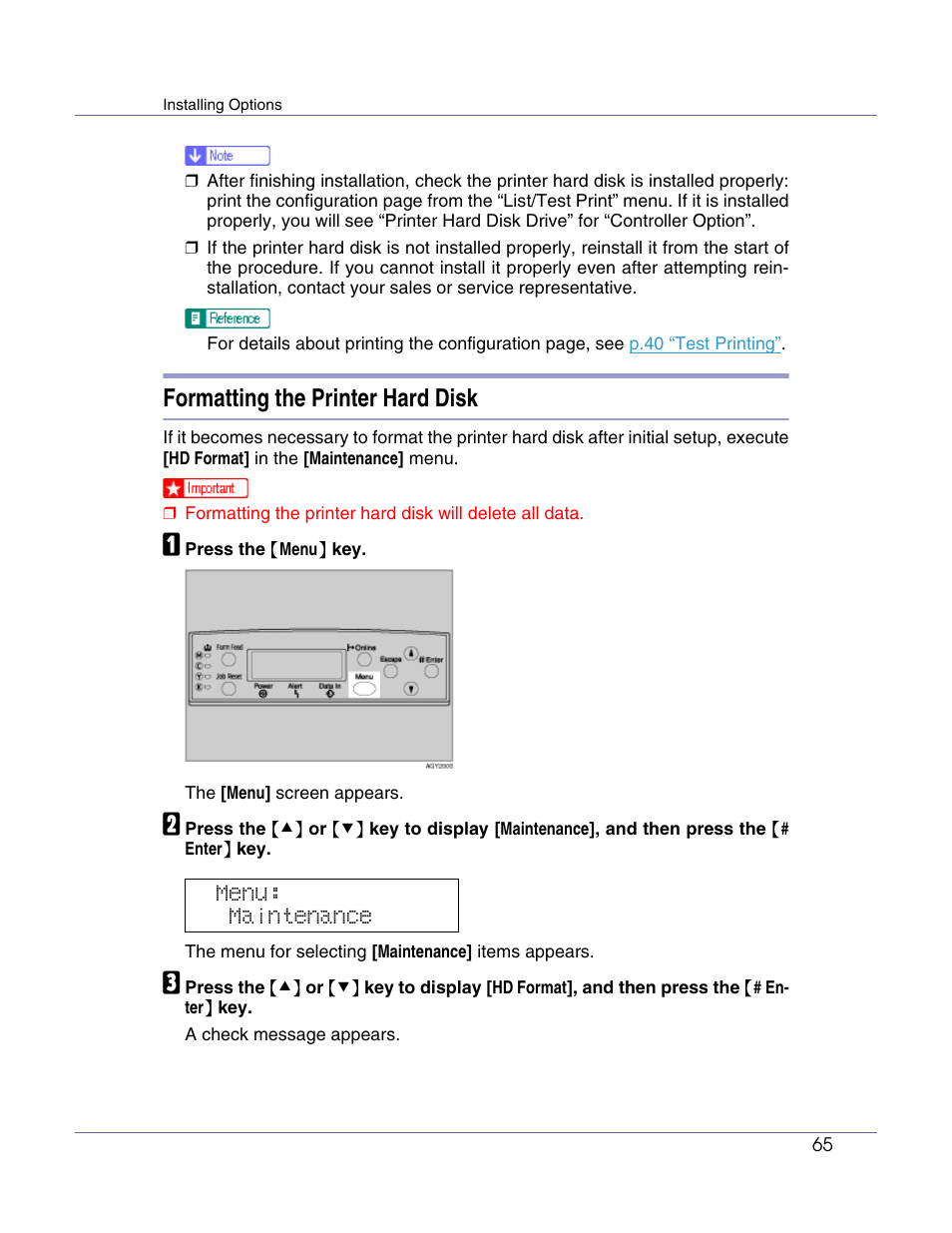 Formatting the printer hard disk | Ricoh Network Data Protection Unit Type C User Manual | Page 65 / 108