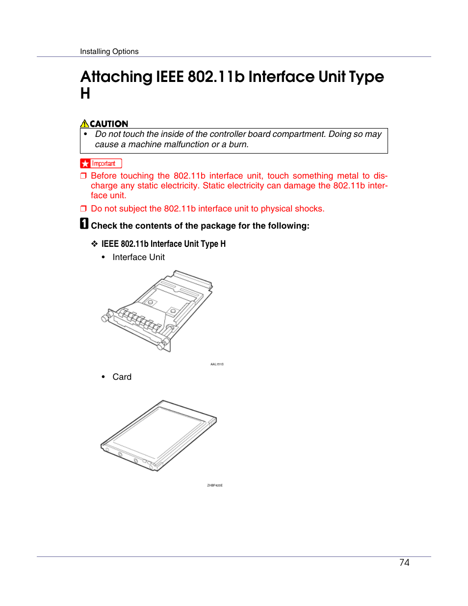 Attaching ieee 802.11b interface unit type h, P.74 “attaching ieee 802.11b interface unit type h | Ricoh Network Data Protection Unit Type C User Manual | Page 74 / 108