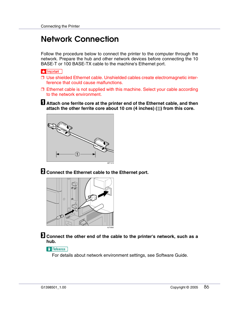 Connecting the printer, Network connection | Ricoh Network Data Protection Unit Type C User Manual | Page 86 / 108