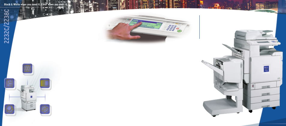 The professional finish, Multiple choices in document distribution, A shared network resource | Document handling for the entire workgroup, Efficiently manage your resources | Ricoh 2232C/2238C User Manual | Page 2 / 2