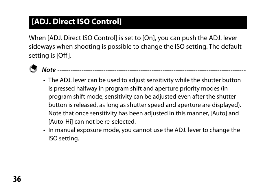 Adj. direct iso control | Ricoh Lens A16 User Manual | Page 36 / 64