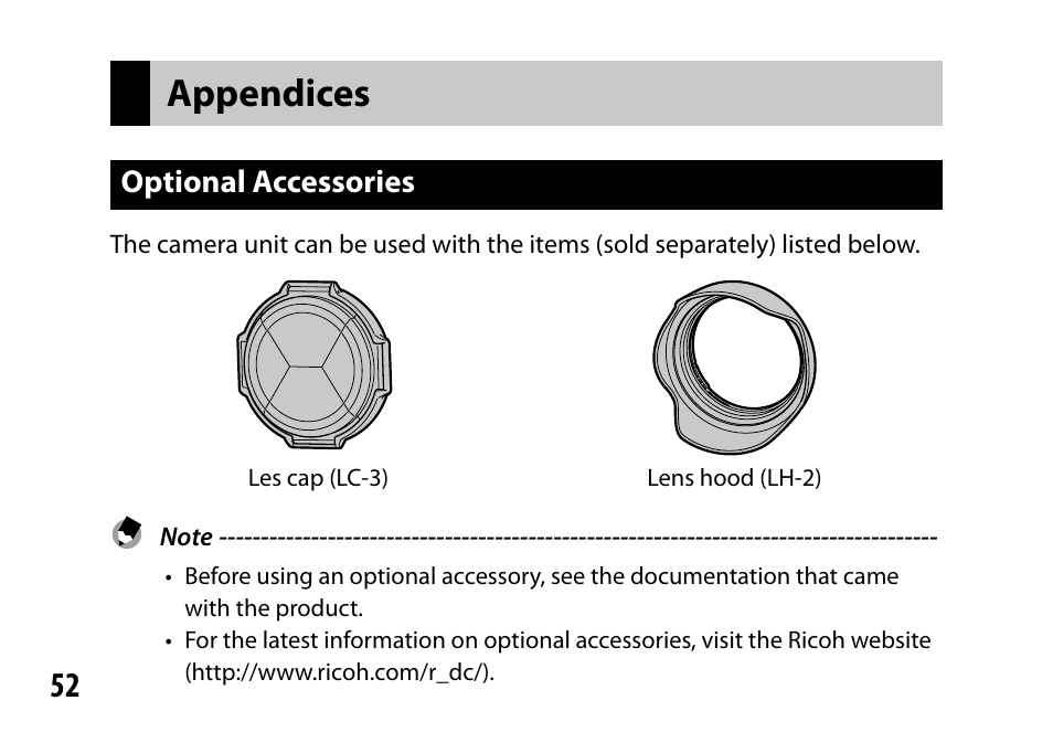 Appendices | Ricoh Lens A16 User Manual | Page 52 / 64