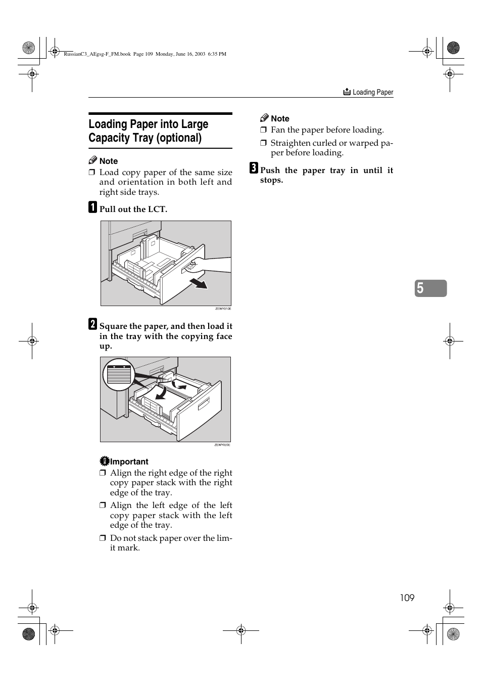 Loading paper into large capacity tray (optional) | Ricoh Aficio LD122 User Manual | Page 121 / 184