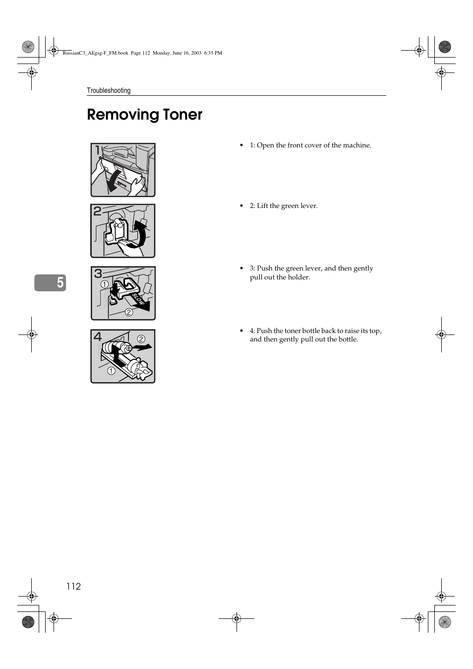 Removing toner, 5removing toner | Ricoh Aficio LD122 User Manual | Page 124 / 184
