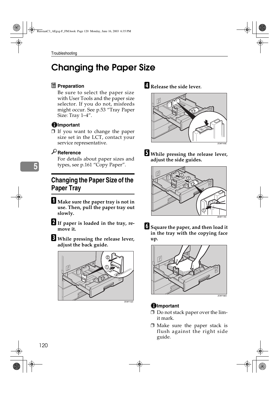 Changing the paper size, 5changing the paper size, Changing the paper size of the paper tray | Ricoh Aficio LD122 User Manual | Page 132 / 184