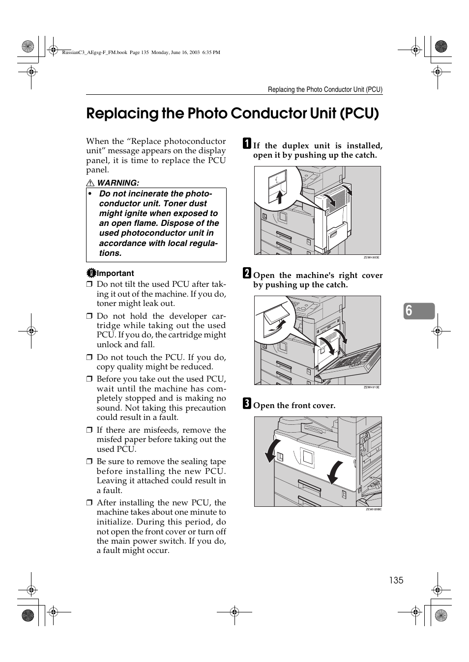 Replacing the photo conductor unit (pcu), 6replacing the photo conductor unit (pcu) | Ricoh Aficio LD122 User Manual | Page 147 / 184