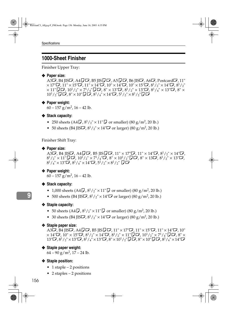 1000-sheet finisher | Ricoh Aficio LD122 User Manual | Page 168 / 184