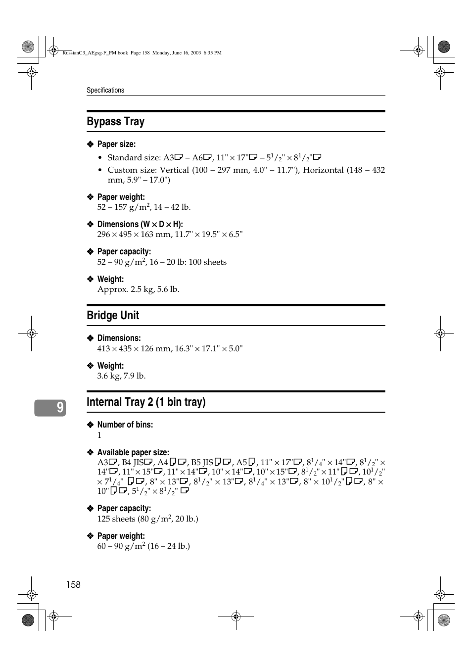 Bypass tray, Bridge unit, Internal tray 2 (1 bin tray) | Ricoh Aficio LD122 User Manual | Page 170 / 184