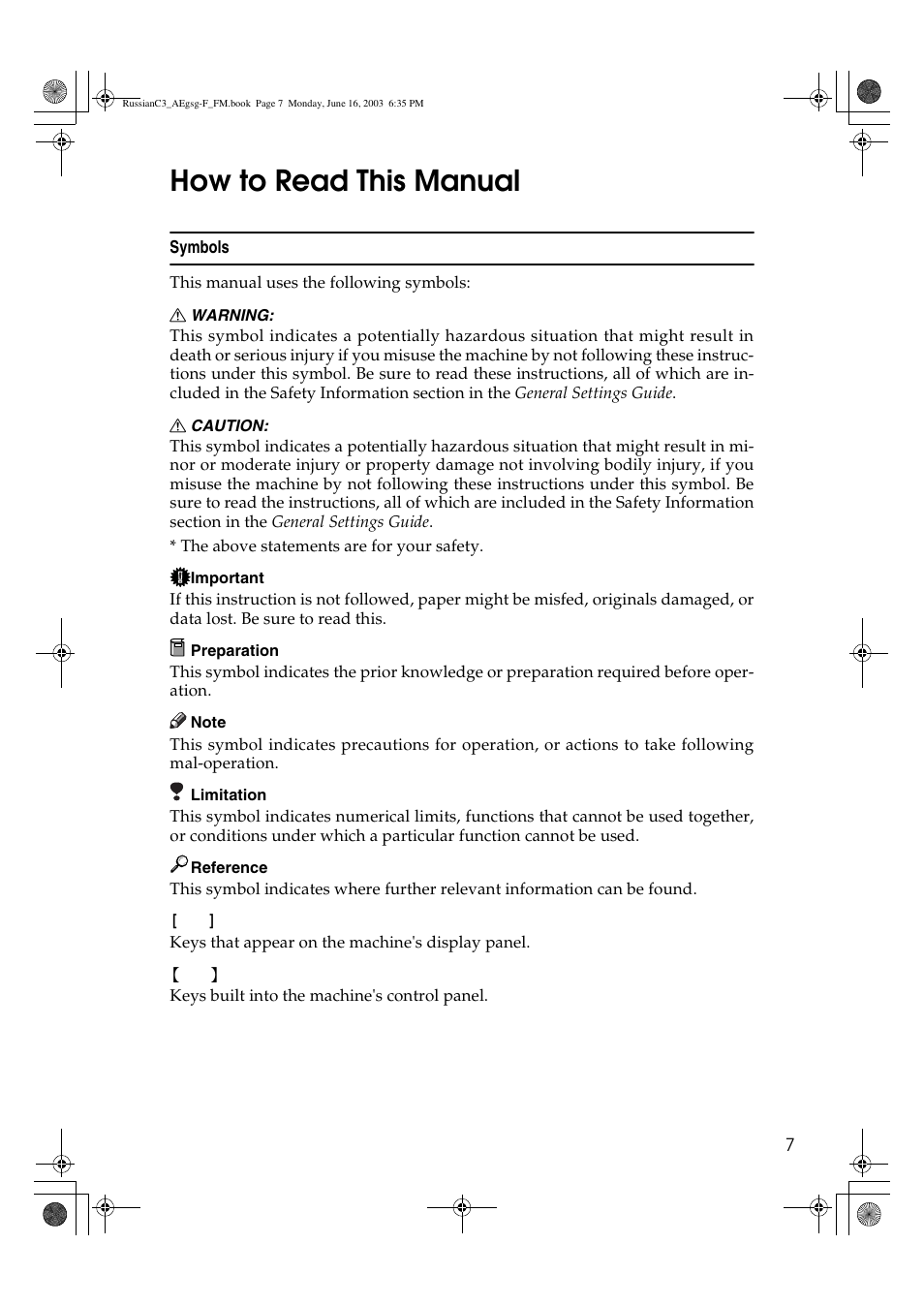 How to read this manual | Ricoh Aficio LD122 User Manual | Page 19 / 184