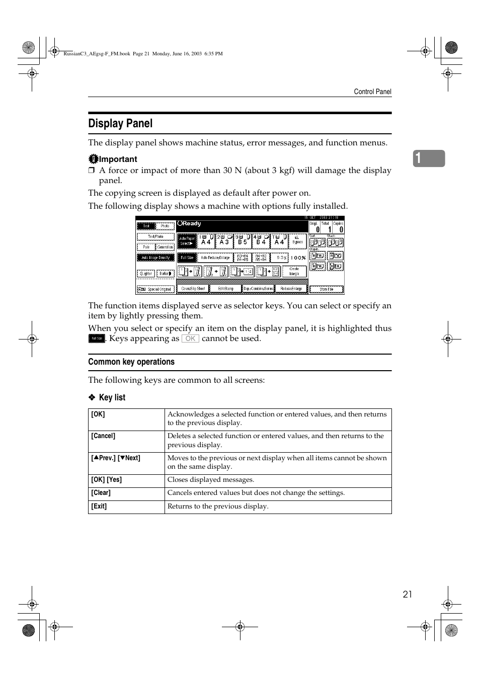 Display panel | Ricoh Aficio LD122 User Manual | Page 33 / 184
