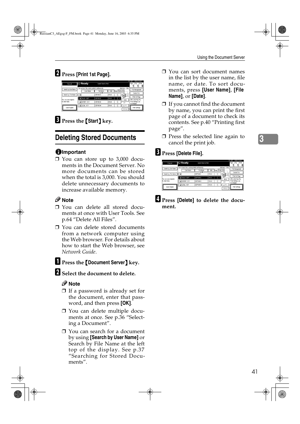 Deleting stored documents | Ricoh Aficio LD122 User Manual | Page 53 / 184