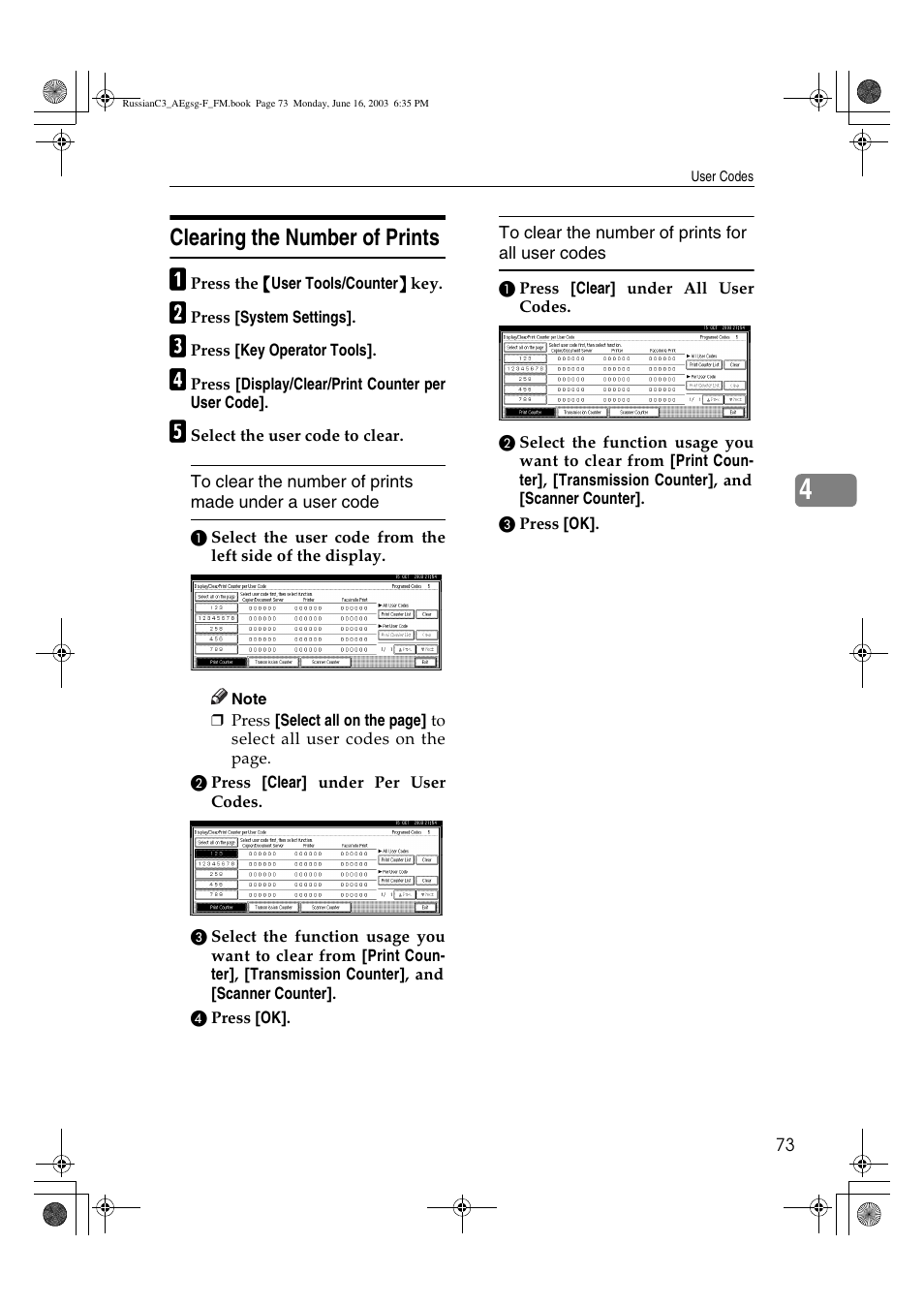 Clearing the number of prints | Ricoh Aficio LD122 User Manual | Page 85 / 184