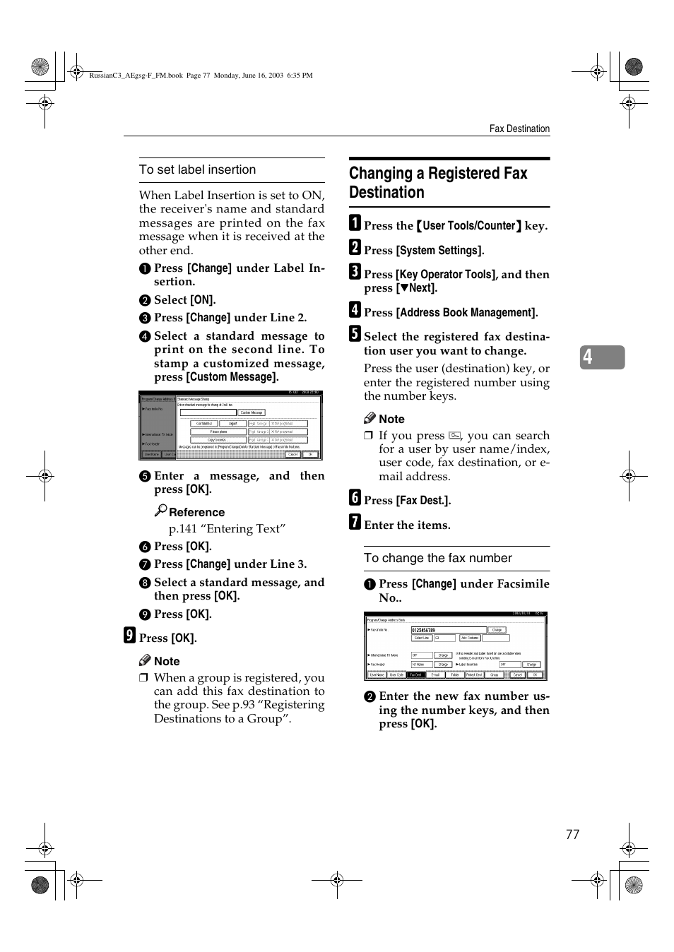 Changing a registered fax destination | Ricoh Aficio LD122 User Manual | Page 89 / 184