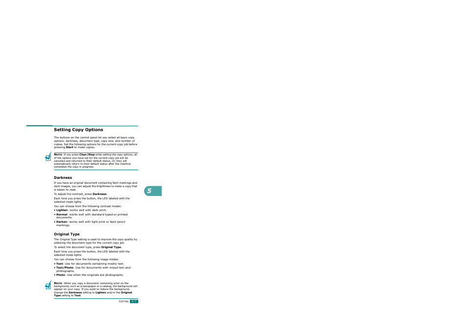 Setting copy options, Darkness, Original type | Darkness original type | Ricoh AC122 User Manual | Page 120 / 278