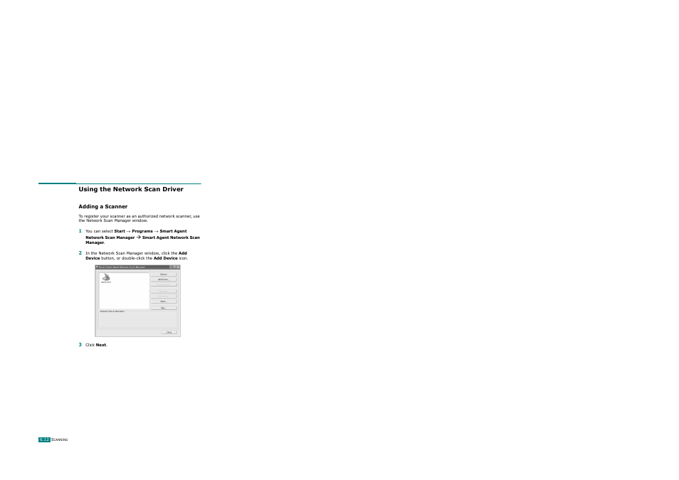 Using the network scan driver, Adding a scanner | Ricoh AC122 User Manual | Page 141 / 278