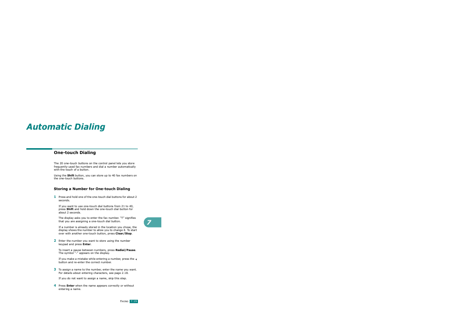 One-touch dialing, Storing a number for one-touch dialing, Automatic dialing | Ricoh AC122 User Manual | Page 166 / 278