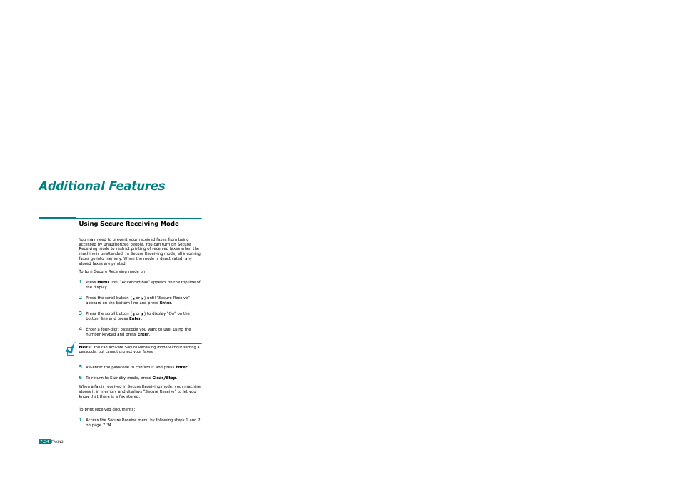 Using secure receiving mode, Additional features | Ricoh AC122 User Manual | Page 181 / 278