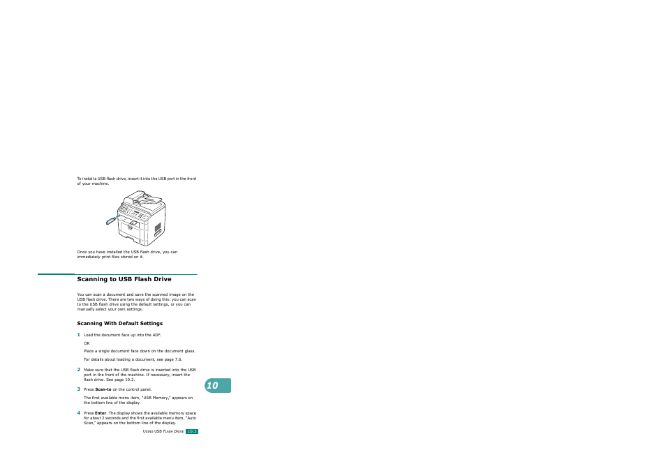 Scanning to usb flash drive, Scanning with default settings | Ricoh AC122 User Manual | Page 236 / 278